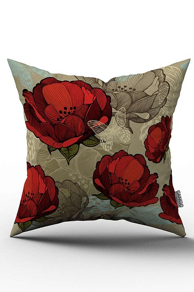 Cango Home Husă de pernă roșie cu model floral cu imprimare digitală - Otyk313