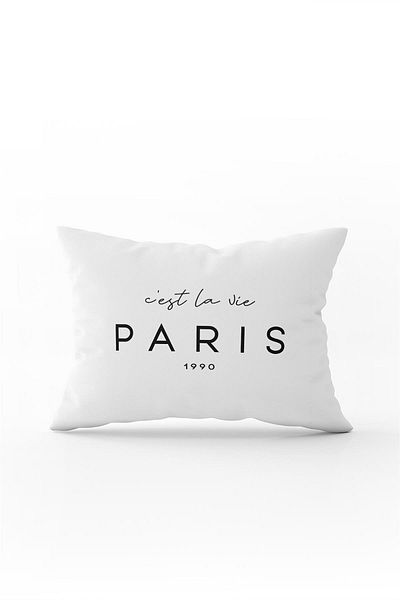 Cango Home Husă de pernă cu imprimare digitală modernă, albă, neagră, Paris Letter - Cgh394-3550 Imprimată pe două fețe