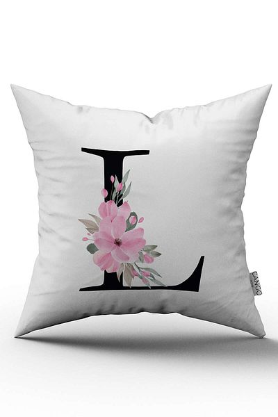 Cango Home Husă de pernă cu litere florale roz Litera L