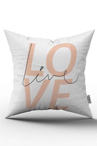 Cango Home White Pink Modern Live Love Digital Printed Throw Pillow Cover - Cgh329