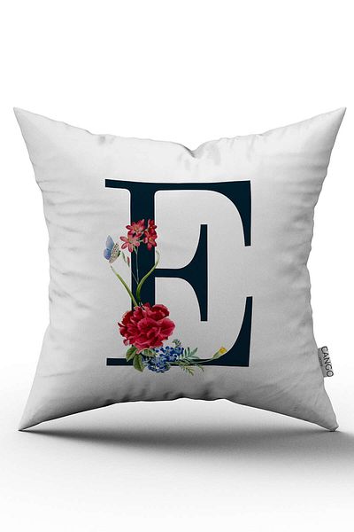 Cango Home Husă de pernă cu litere florale roșii Litera E