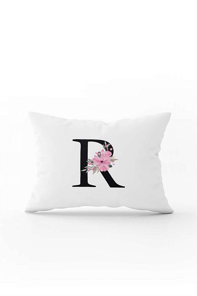 Cango Home Pink Floral Black Letter Double Sided Digital Printed Throw Pillow Cover Letter R