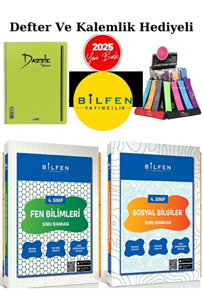 Bilfen Yayıncılık 4. Sınıf Fen Bilimleri Soru Bankası +Bilfen sosyal Bilgiler Soru  + Telli Defter  polo Kalemlik