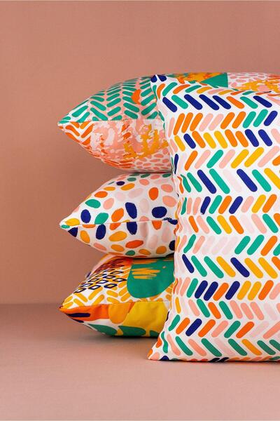 Cango Home Double Sided Orange Green Tropical Geometric Patterned 4-Piece Digital Printed Throw Pillow Cover Set 4kmbs24