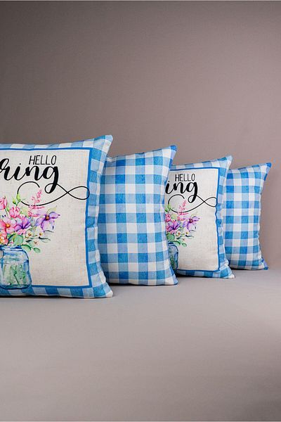 Cango Home Set de 4 huse de pernă cu imprimare digitală, cu două fețe, albastru, alb, cu model floral, 4kmbs269