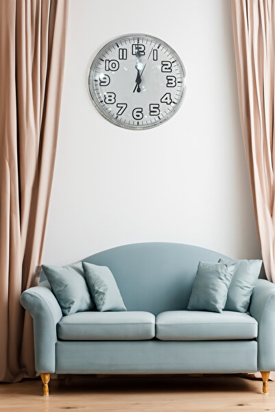 ThenTech Gümüş Detaylı Kalın Okunaklı Fontlu Duvar Saati Okuması Kolay Büyük ...