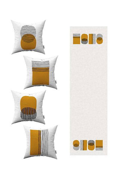 Cango Home Yellow Black Modern Abstract Patterned 4-Piece Throw Pillow Cover 1 Runner Set 4kmbs127-rs