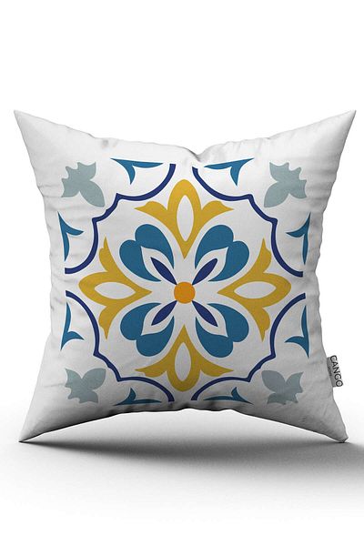 Cango Home Husă de pernă cu model etnic modern alb albastru cu imprimare digitală