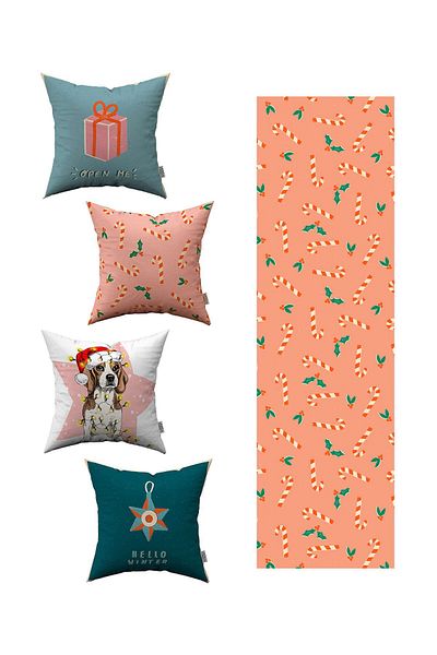 Cango Home Green New Year's Themed 4-Piece Throw Pillow Cover 1 Runner Set 4kmbs056-rs-01