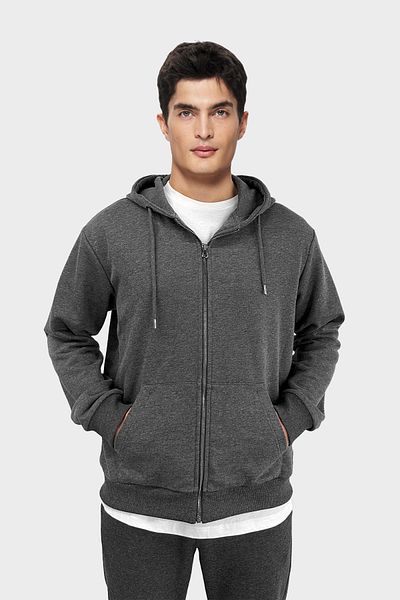 bilcee Men's Anthracite Oversize Zippered Hooded Sweatshirt 7016