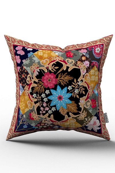 Cango Home Husă de pernă portocalie, multicoloră, cu model de flori etnice, imprimată digitală - Otyk453