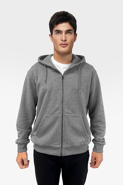 bilcee Men's Dark Gray Oversize Zippered Hooded Sweatshirt 7016
