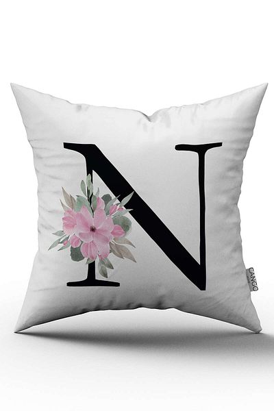 Cango Home Husă de pernă cu litere florale roz Litera N