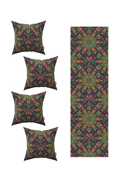Cango Home Green Purple Retro Vintage Patterned 4-Piece Throw Pillow Cover 1 Runner Set 4kmbs228-rs