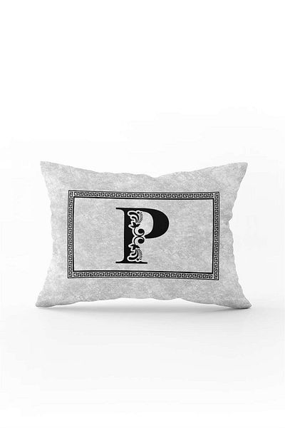 Cango Home Gray Black Letter Double Sided Digital Printed Throw Pillow Cover Letter P