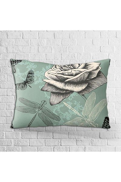 Cango Home Față de pernă cu două fețe, 35x50, albastru, negru, cu model de flori și fluturi, imprimată digital - Otyk312-3550
