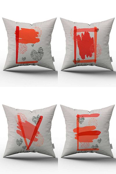 Cango Home Roșu Portocaliu Modern Love Written Digital Printed Aruncă Față de Pernă Set 4kmbs111