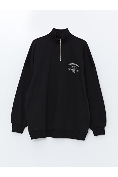 LC Waikiki Hanorac gros pentru femei, cu guler în picioare, brodat, supradime...