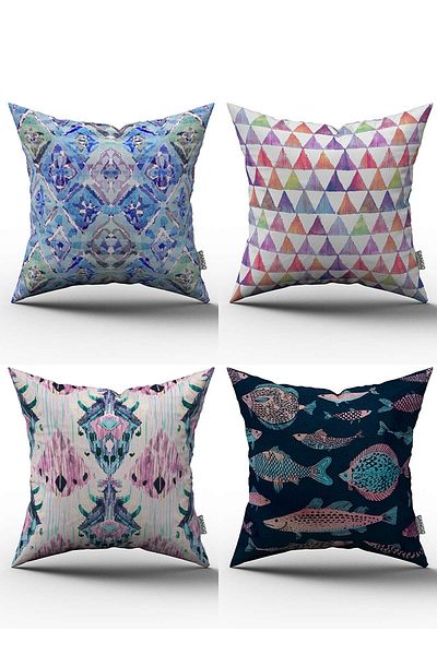 Cango Home Roz, albastru, abstract, cu model decorativ, set de 4 huse de pernă imprimate digital - 4kmbs068