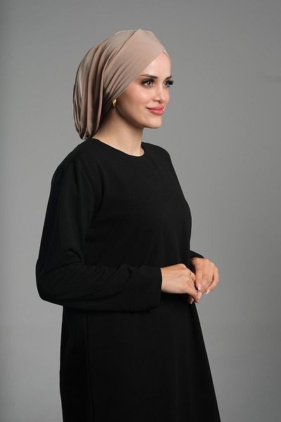 HÜRREM BONE Beige Bonnet Sandy Fabric - Practical Instant Hijab, Gathered 2114_12