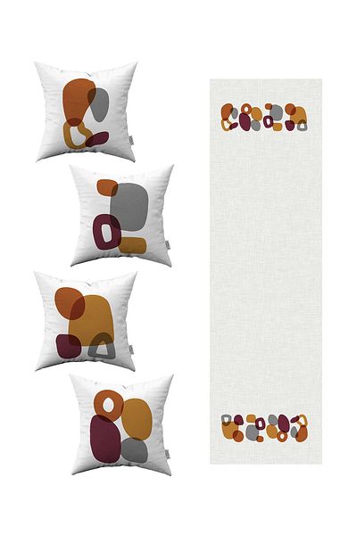 Cango Home Orange Purple Modern Style Abstract Patterned 4-Piece Throw Pillow Cover 1 Runner Set 4kmbs114-rs