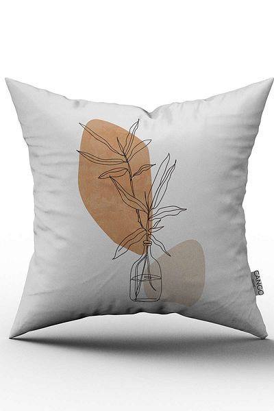 Cango Home Husă decorativă cu două fețe portocaliu cremă modernă abstractă florală - Cgh277-ct