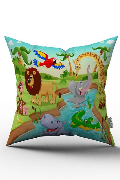 Cango Home Față de pernă pentru copii, cu două fețe, Blue Animal Kingdom, imprimată digitală - Chcck13-ct