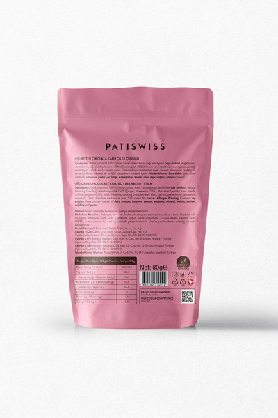 Patiswiss Bitter Çikolatalı Çilek Çubukları, 80g