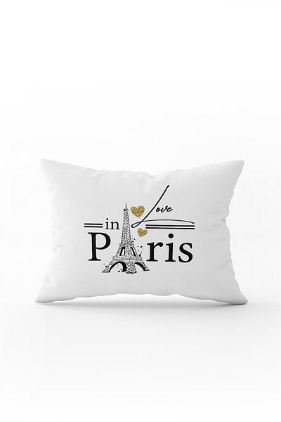 Cango Home Husă de pernă cu imprimare digitală cu litere Love Paris, albă, neagră - Cgh443-3550 imprimată pe două fețe