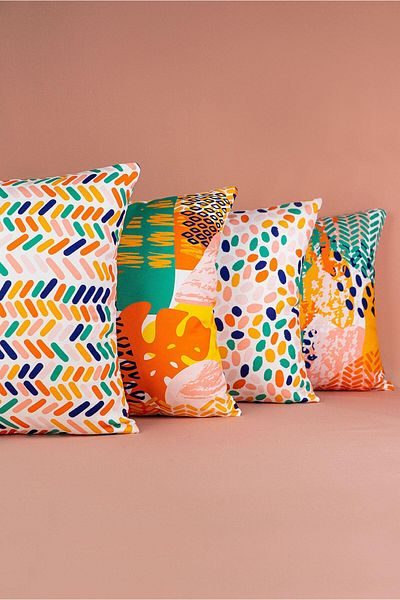 Cango Home Double Sided Orange Green Tropical Geometric Patterned 4-Piece Digital Printed Throw Pillow Cover Set 4kmbs24
