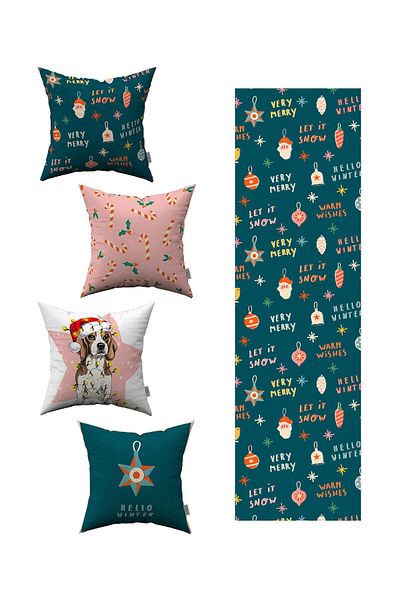Cango Home Green New Year's Themed 4-Piece Throw Pillow Cover 1 Runner Set 4kmbs056-rs-02
