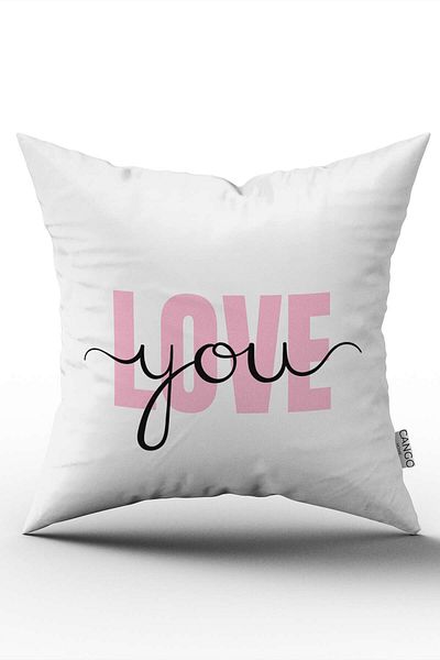 Cango Home Față de pernă cu două fețe, alb, roz, modern Love You, imprimată digitală - Cgh338-ct