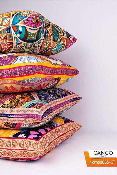 Cango Home Σετ κάλυμμα μαξιλαριού ριχτάρι διπλής όψης καφέ Ethnic μοτίβο 4 τεμαχίων ψηφιακής εκτύπωσης 4kmbs191-ct