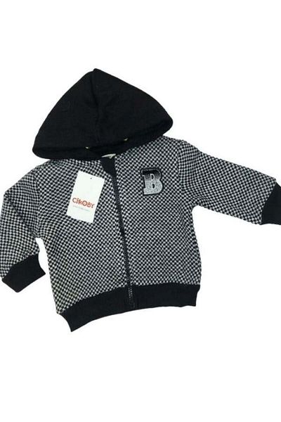 Çikoby Baby Boy Hooded Checkered Zippered Cardigan