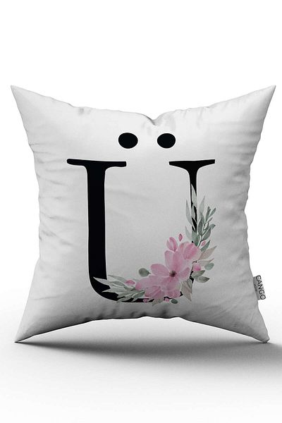 Cango Home Husă de pernă cu litere florale roz Litera U