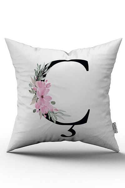 Cango Home Husă de pernă cu litere florale roz Litera C