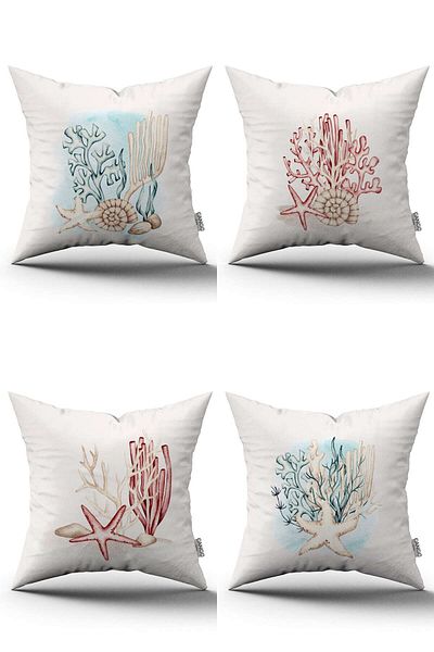 Cango Home Red Blue Marine Patterned 4-Piece Digital Printed Throw Pillow Cover Set - 4kmbs276