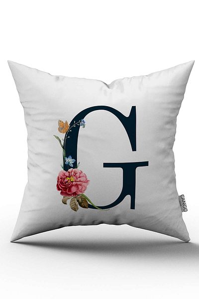 Cango Home Husă de pernă cu litere florale roșii Litera G