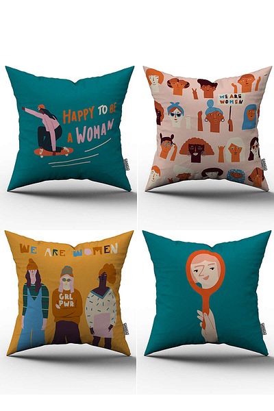 Cango Home Set de 4 huse de pernă cu temă pentru femei, galben albastru, imprimate digital - 4kmbs045