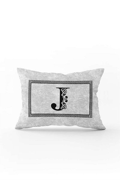 Cango Home Gray Black Letter Double Sided Digital Printed Throw Pillow Cover Letter J