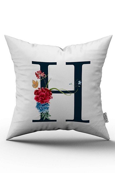 Cango Home Husă de pernă cu litere florale roșii Litera H