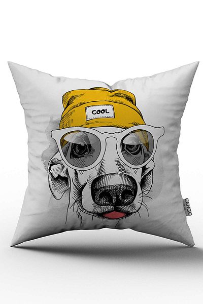 Cango Home Husă de pernă imprimată digitală cu ochelari albi și figurină de câine - Otyk205