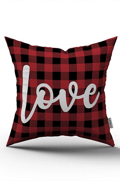 Cango Home Double Sided Red Black Checkered Love Written Digital Printing Throw Pillow Pillow Cover - Cgh438-ct