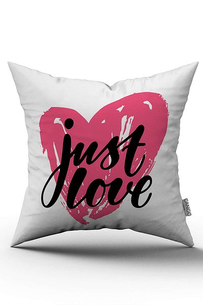 Cango Home Διπλής όψης Λευκό Ροζ Μοντέρνο Just Love Written Ψηφιακή εκτύπωση Μαξιλαροθήκη Ριχτάρι - Cgh436-ct