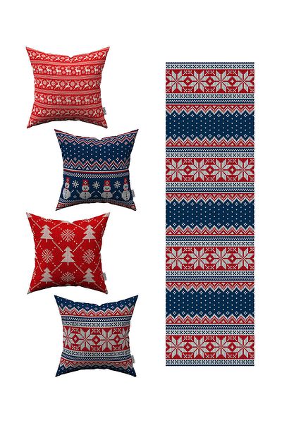 Cango Home Red New Year's Themed 4-Piece Throw Pillow Cover 1 Runner Set 4kmbs59-rs-02