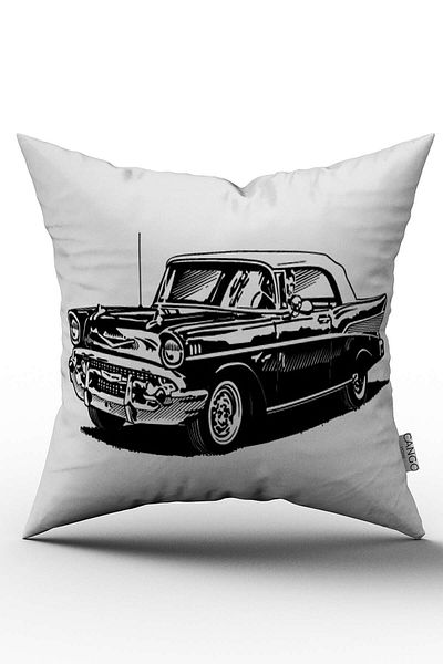 Cango Home White Black Vintage Digital Printed Throw Pillow Cover with Trolley - Otyk720