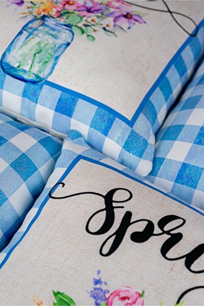 Cango Home Double Sided Blue White Spring Themed Floral Patterned 4-Piece Digital Printed Throw Pillow Cover Set 4kmbs269