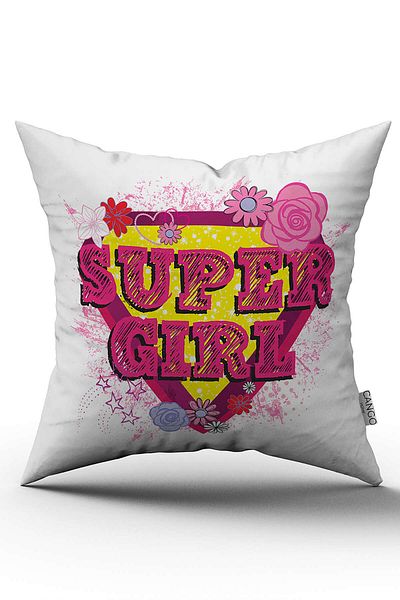 Cango Home Husă de pernă cu imprimare digitală scrisă Super Girl, alb, roz - Cgh428