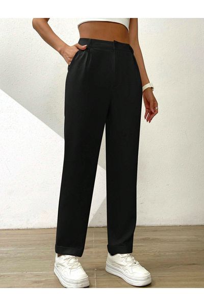 night blue Double Leg Double Pleated Trousers-Black