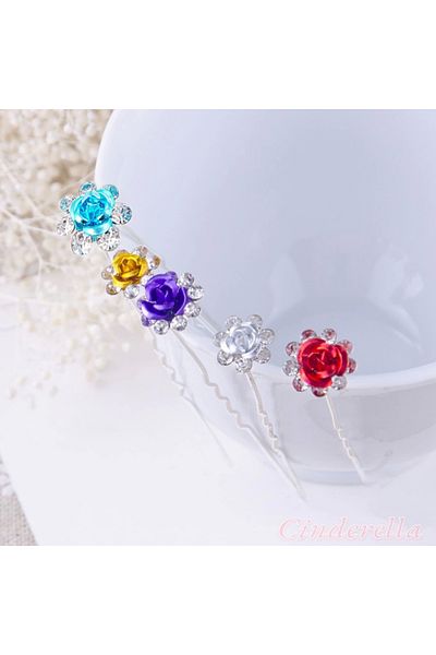 Cinderella Pachet de 10 mini agrafe cu model de flori din piatră de cristal - agrafă mov, accesoriu pentru nuntă și nuntă